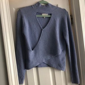 Pink Rose Turtleneck Cut-out Criss Cross Long Sleeve Cropped Sweater Light Blue